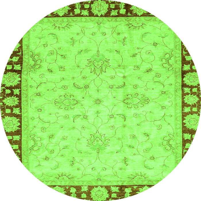 Round Oriental Green Traditional Rug, abs738grn