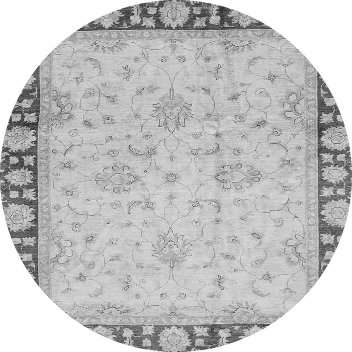 Round Machine Washable Oriental Gray Traditional Rug, wshabs738gry
