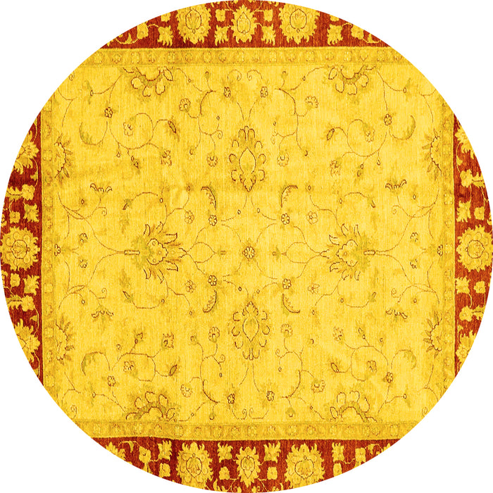 Round Machine Washable Oriental Yellow Traditional Rug, wshabs738yw
