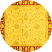 Round Machine Washable Oriental Yellow Traditional Rug, wshabs738yw