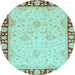 Round Oriental Light Blue Traditional Rug, abs738lblu