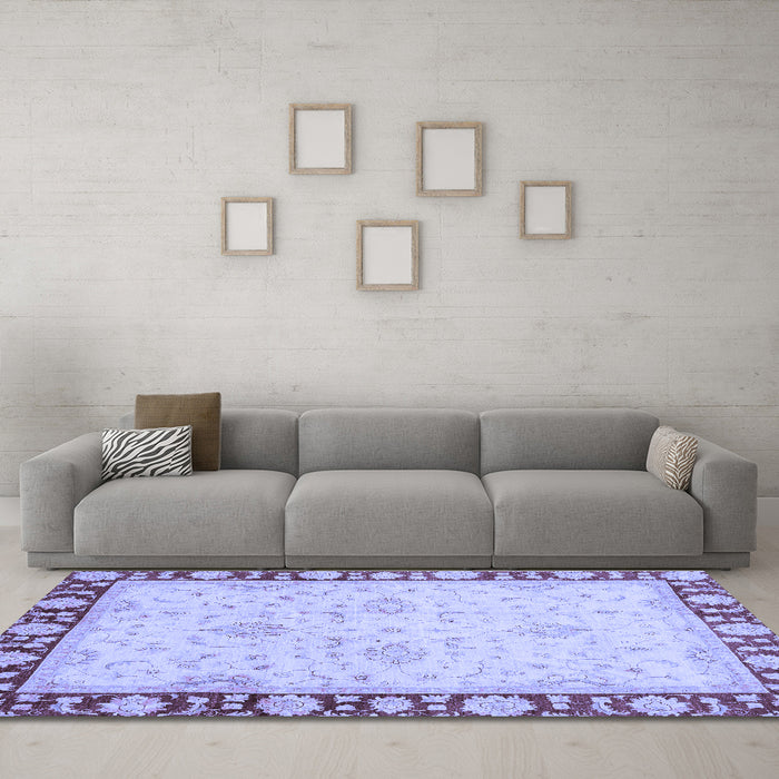 Machine Washable Oriental Blue Traditional Rug in a Living Room, wshabs738blu