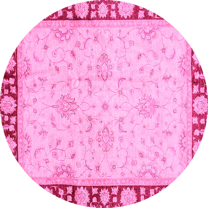 Round Oriental Pink Traditional Rug, abs738pnk