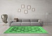 Machine Washable Oriental Emerald Green Traditional Area Rugs in a Living Room,, wshabs739emgrn