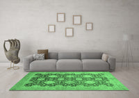 Machine Washable Oriental Emerald Green Traditional Rug, wshabs739emgrn