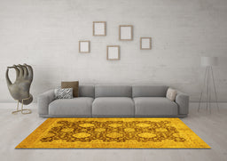 Machine Washable Oriental Yellow Traditional Rug in a Living Room, wshabs739yw