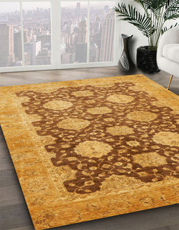 Abstract Sedona Brown Oriental Rug in Family Room, abs739