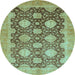 Round Oriental Light Blue Traditional Rug, abs739lblu