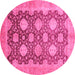 Round Machine Washable Oriental Pink Traditional Rug, wshabs739pnk