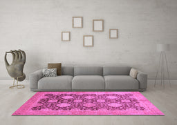 Machine Washable Oriental Purple Traditional Area Rugs in a Living Room, wshabs739pur