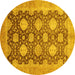 Round Oriental Yellow Traditional Rug, abs739yw