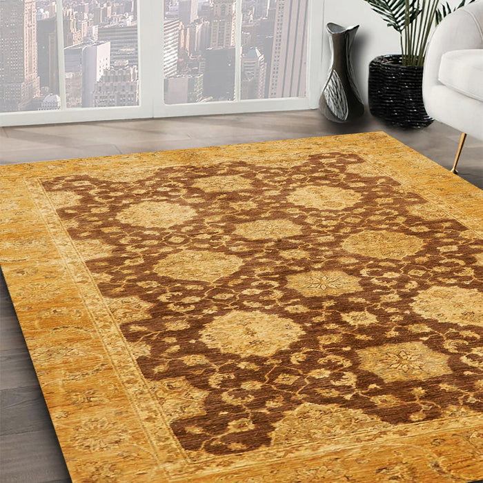 Abstract Sedona Brown Oriental Rug in Family Room, abs739