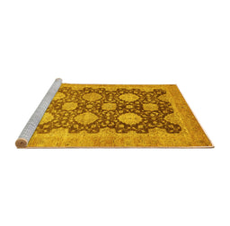 Sideview of Machine Washable Oriental Yellow Traditional Rug, wshabs739yw