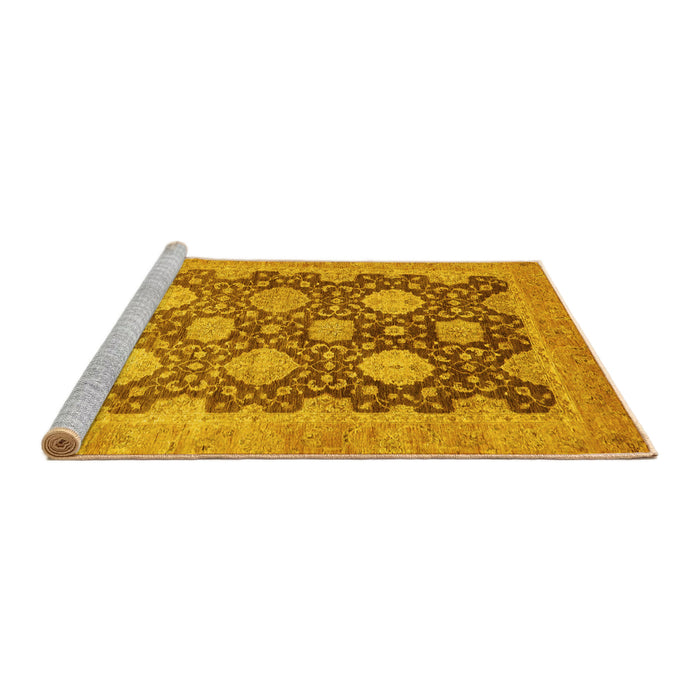 Sideview of Machine Washable Oriental Yellow Traditional Rug, wshabs739yw