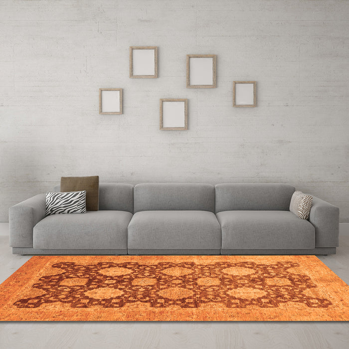 Machine Washable Oriental Orange Traditional Area Rugs in a Living Room, wshabs739org