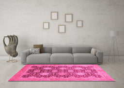 Machine Washable Oriental Pink Traditional Rug in a Living Room, wshabs739pnk