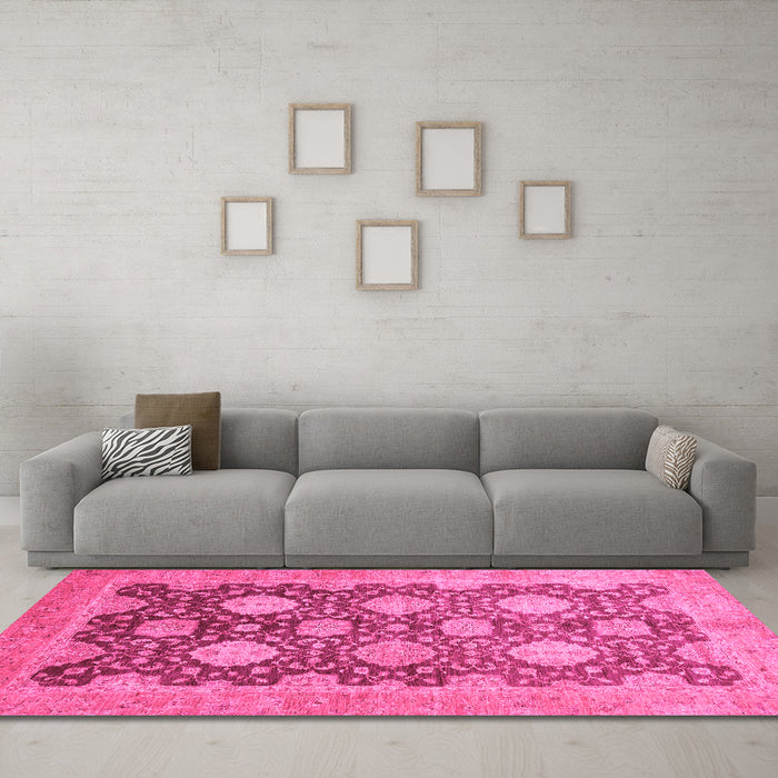 Machine Washable Oriental Pink Traditional Rug in a Living Room, wshabs739pnk