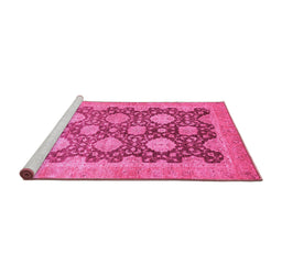 Sideview of Machine Washable Oriental Pink Traditional Rug, wshabs739pnk