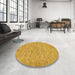 Round Machine Washable Abstract Orange Rug in a Office, wshabs73