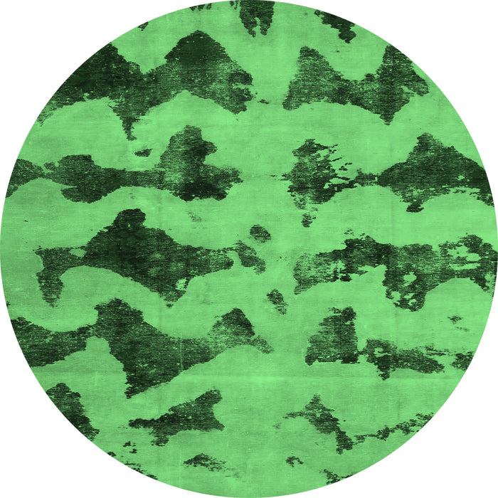 Round Machine Washable Abstract Emerald Green Modern Area Rugs, wshabs740emgrn