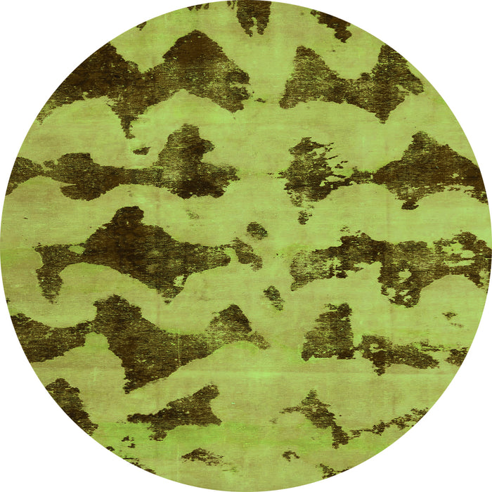 Round Machine Washable Abstract Green Modern Area Rugs, wshabs740grn