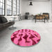 Round Machine Washable Abstract Raspberry Red Rug in a Office, wshabs740