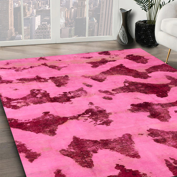 Abstract Raspberry Red Modern Rug in Family Room, abs740