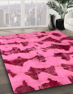Machine Washable Abstract Raspberry Red Rug in a Family Room, wshabs740