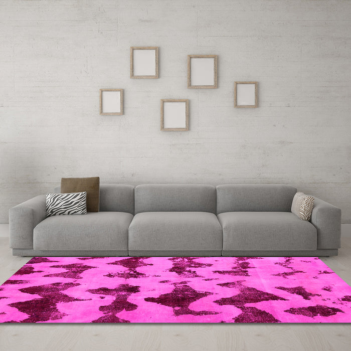 Machine Washable Abstract Pink Modern Rug in a Living Room, wshabs740pnk