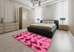 Abstract Raspberry Red Modern Rug in a Bedroom, abs740