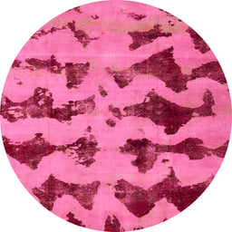 Round Abstract Raspberry Red Modern Rug, abs740