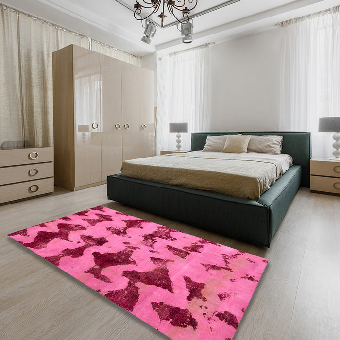Machine Washable Abstract Raspberry Red Rug in a Bedroom, wshabs740