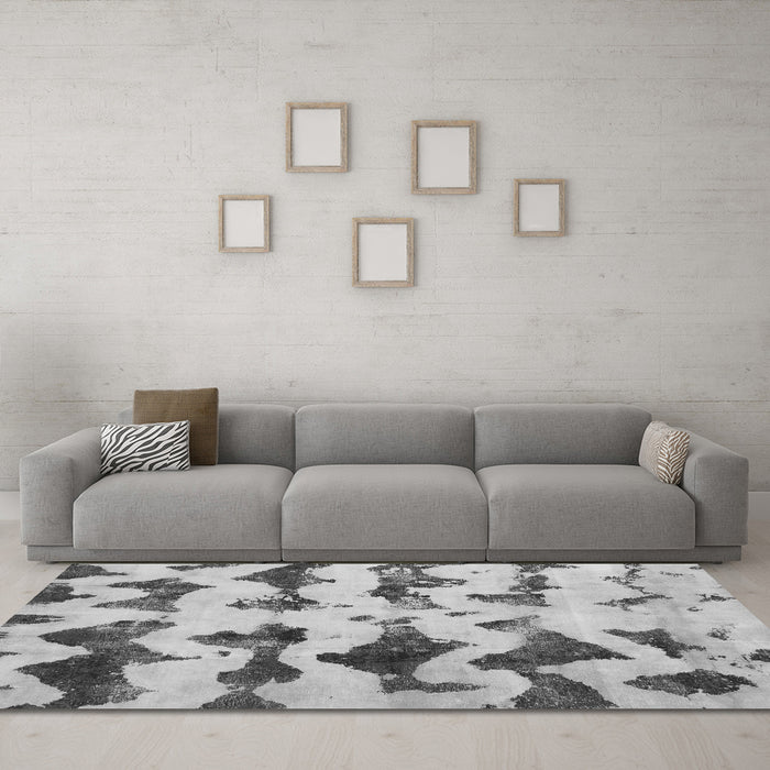 Machine Washable Abstract Gray Modern Rug in a Living Room,, wshabs740gry