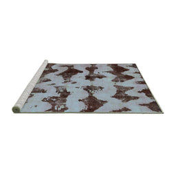 Sideview of Machine Washable Abstract Turquoise Modern Area Rugs, wshabs740turq