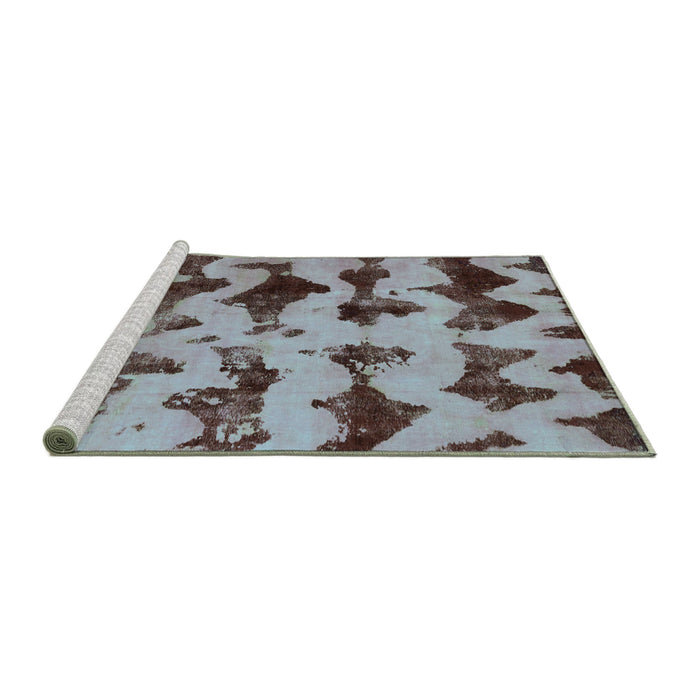 Sideview of Machine Washable Abstract Turquoise Modern Area Rugs, wshabs740turq