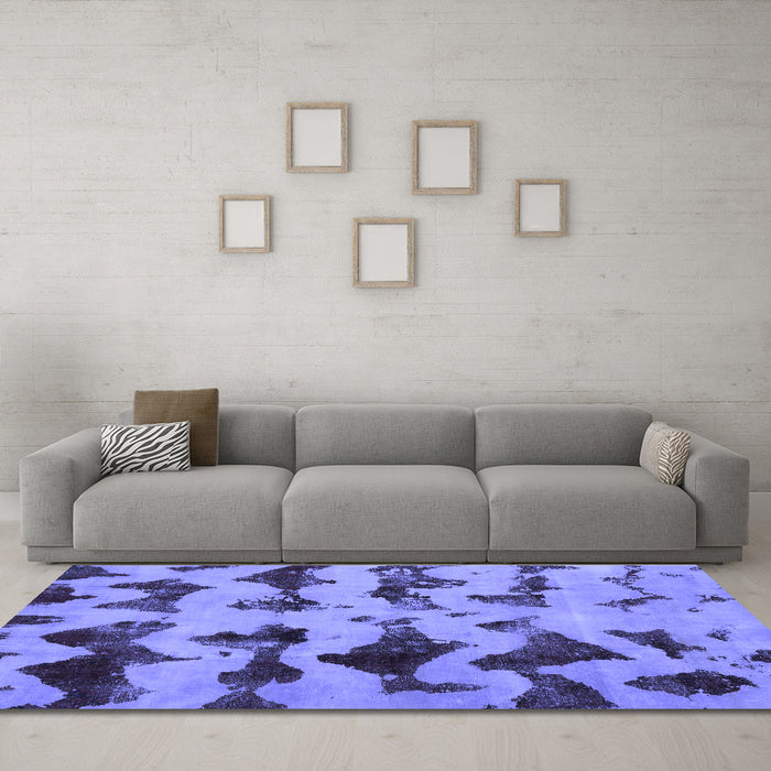 Machine Washable Abstract Blue Modern Rug in a Living Room, wshabs740blu