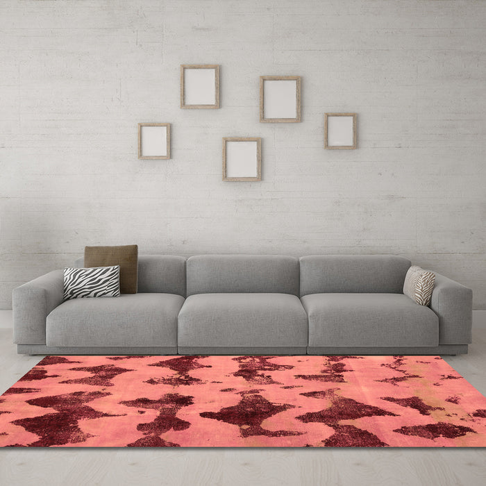 Machine Washable Abstract Brown Modern Rug in a Living Room,, wshabs740brn