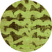 Round Abstract Green Modern Rug, abs740grn