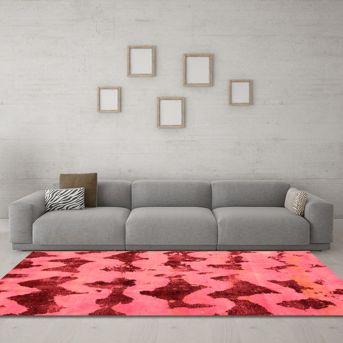 Machine Washable Abstract Orange Modern Area Rugs in a Living Room, wshabs740org