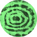 Round Machine Washable Abstract Emerald Green Modern Area Rugs, wshabs741emgrn