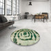 Round Machine Washable Abstract Sage Green Rug in a Office, wshabs741