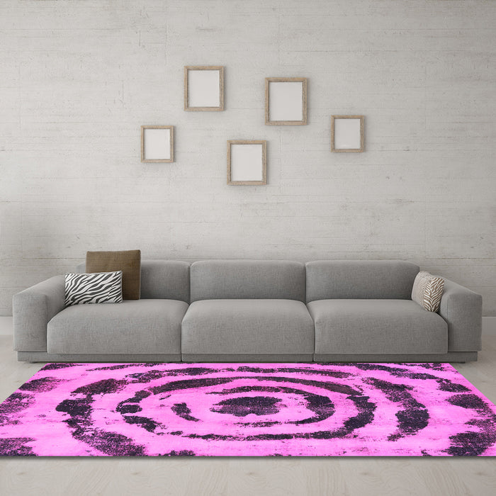 Machine Washable Abstract Pink Modern Rug in a Living Room, wshabs741pnk