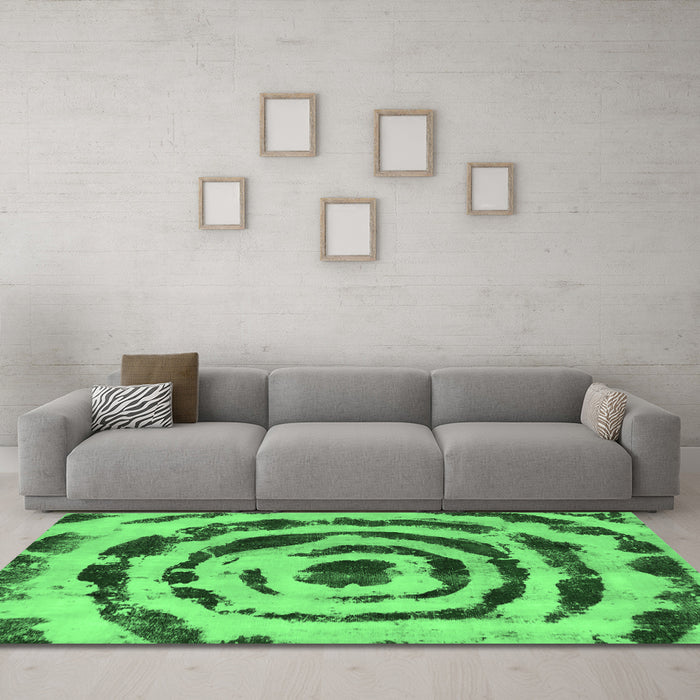 Machine Washable Abstract Emerald Green Modern Area Rugs in a Living Room,, wshabs741emgrn