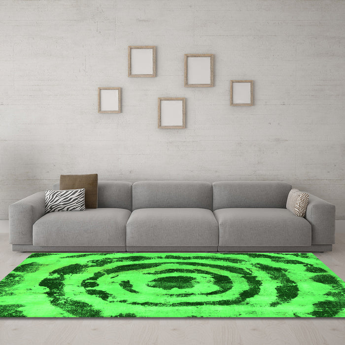 Machine Washable Abstract Green Modern Area Rugs in a Living Room,, wshabs741grn