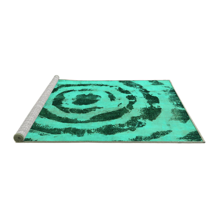 Sideview of Machine Washable Abstract Turquoise Modern Area Rugs, wshabs741turq