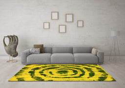 Machine Washable Abstract Yellow Modern Rug in a Living Room, wshabs741yw