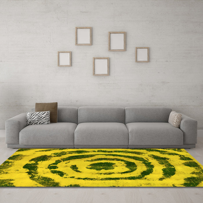 Machine Washable Abstract Yellow Modern Rug in a Living Room, wshabs741yw