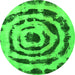 Round Machine Washable Abstract Green Modern Area Rugs, wshabs741grn