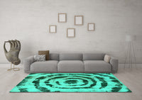 Machine Washable Abstract Turquoise Modern Rug, wshabs741turq