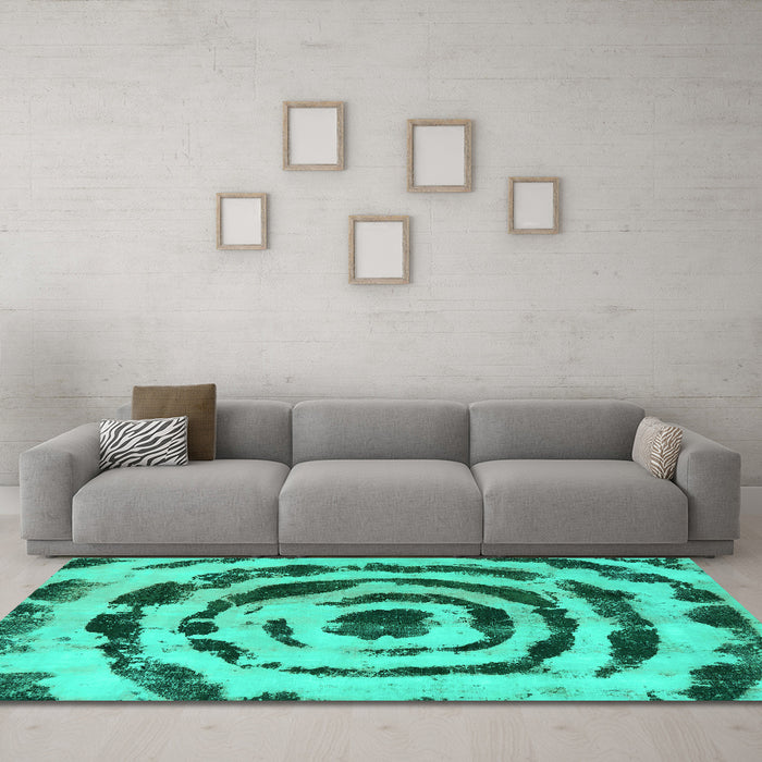 Machine Washable Abstract Turquoise Modern Area Rugs in a Living Room,, wshabs741turq